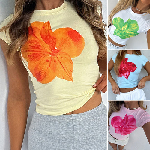 Damen T-Shirt mit floralem Druck und kurzem Schnitt Drune