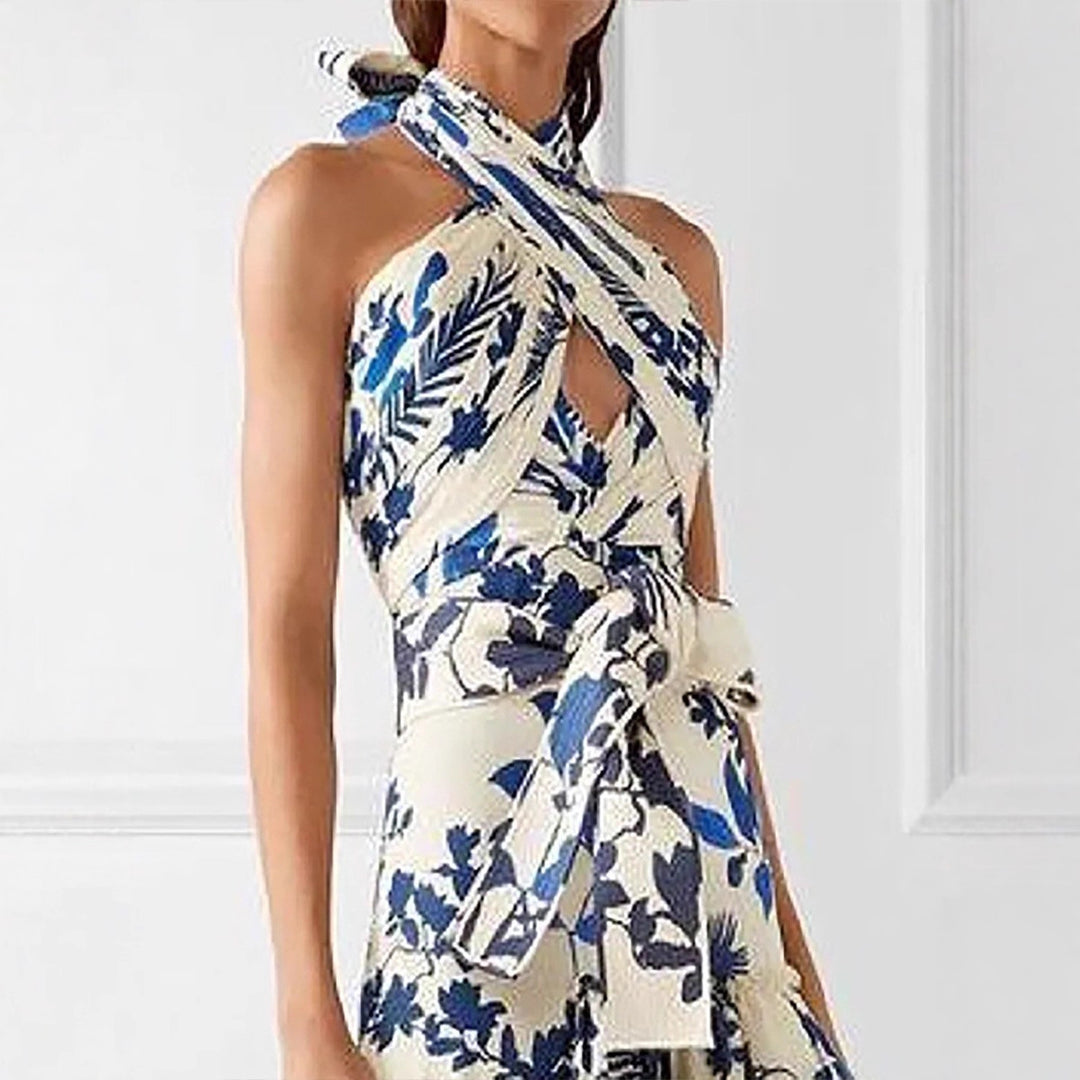 Damen Maxikleid mit verspielten Rüschen und floralen Akzenten Drune