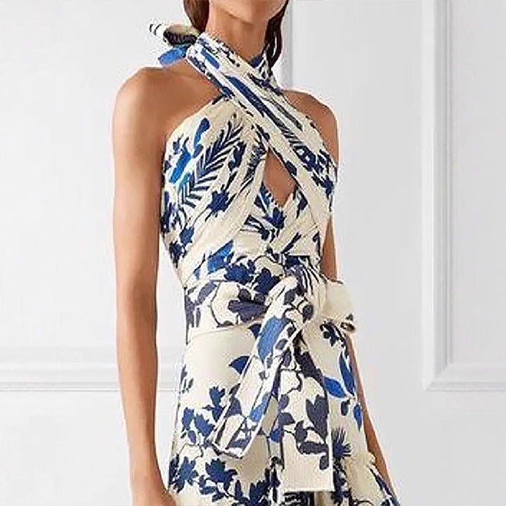 Damen Maxikleid mit verspielten Rüschen und floralen Akzenten Drune