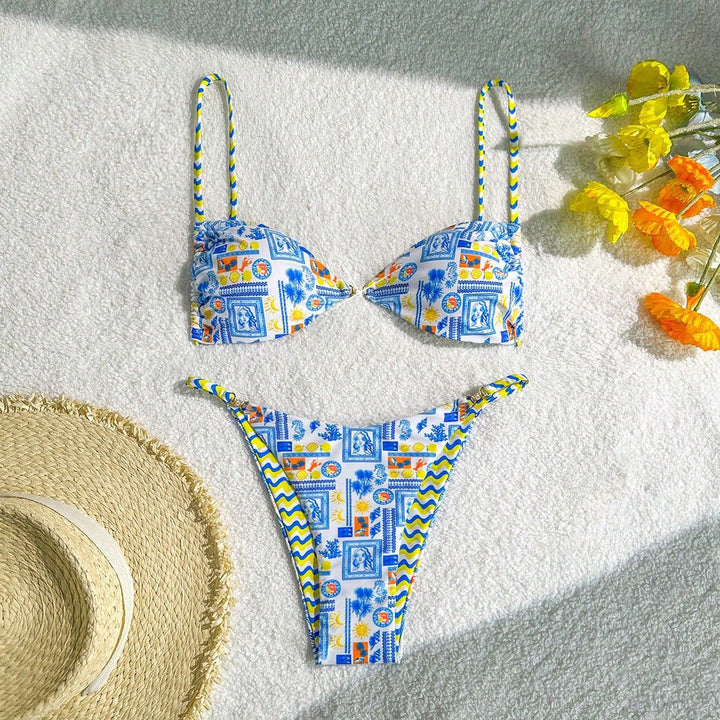 Damen Leopardenmuster Bikini-Set mit verstellbaren Trägern Drune