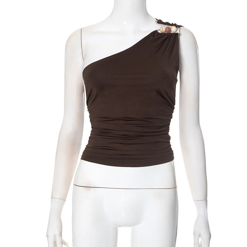 Damen asymmetrisches Trägeroberteil mit dekorativen Knopfdetails und figurformendem Design Drune