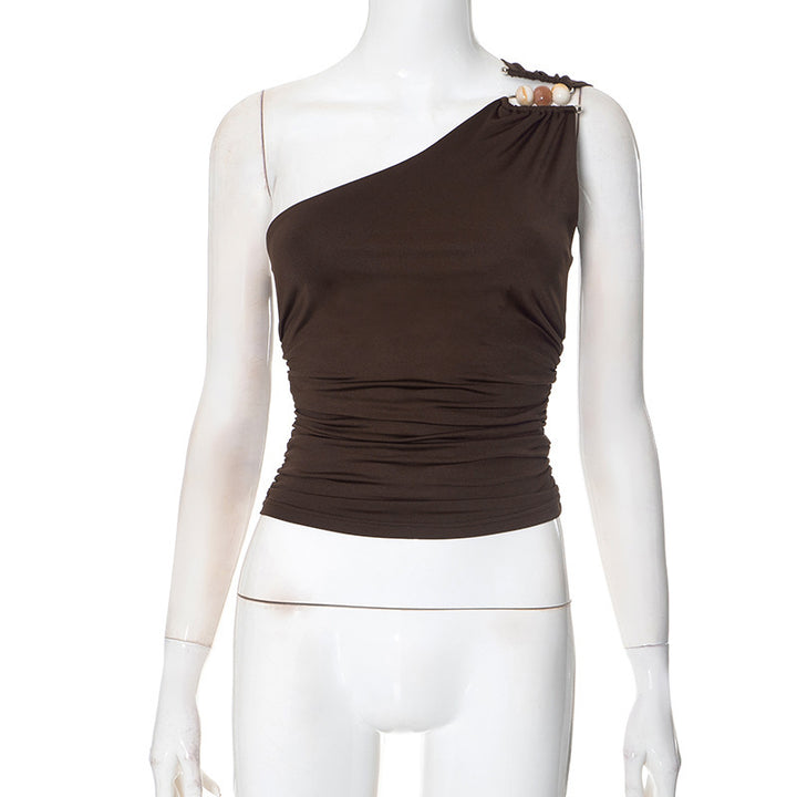 Damen asymmetrisches Trägeroberteil mit dekorativen Knopfdetails und figurformendem Design Drune