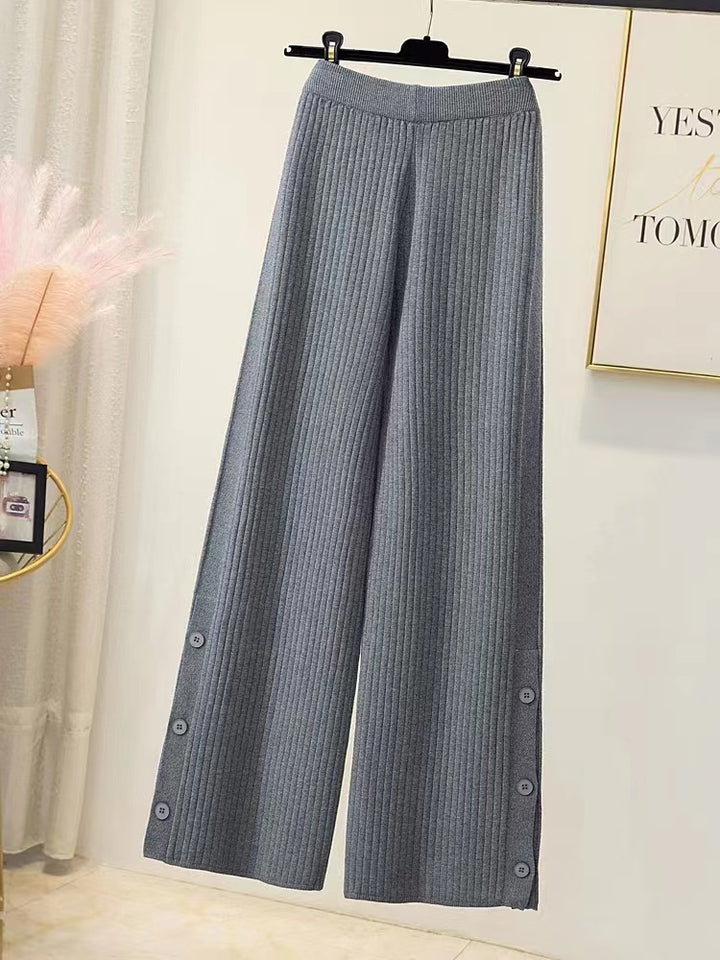 Damen Plissierter Palazzo-Hose mit Knopfdetails Drune