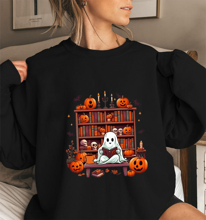 Damen Sweatshirt mit herbstlichem Gruselmotiv und lässigen Puffärmeln Drune