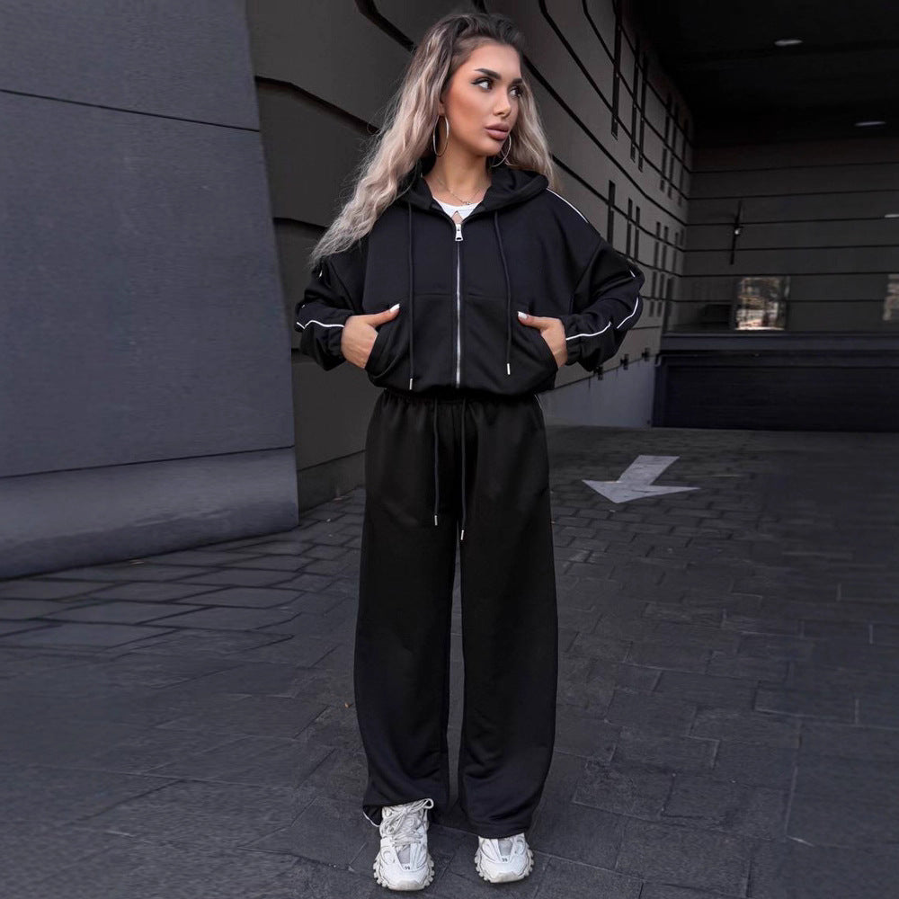 Damen sportliches Freizeit-Set mit hohem Kragen und elastischem Bund Drune