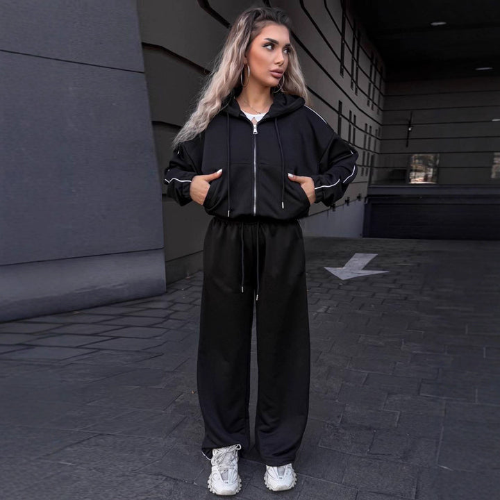 Damen sportliches Freizeit-Set mit hohem Kragen und elastischem Bund Drune