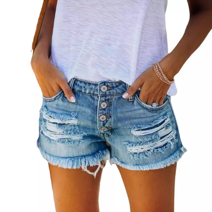 Damen Destroyed Denim-Shorts Drune