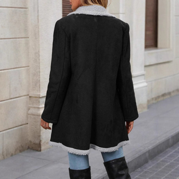 Damen Modische Oversized-Jacke mit Teddyfutter und doppelter Knopfleiste Drune
