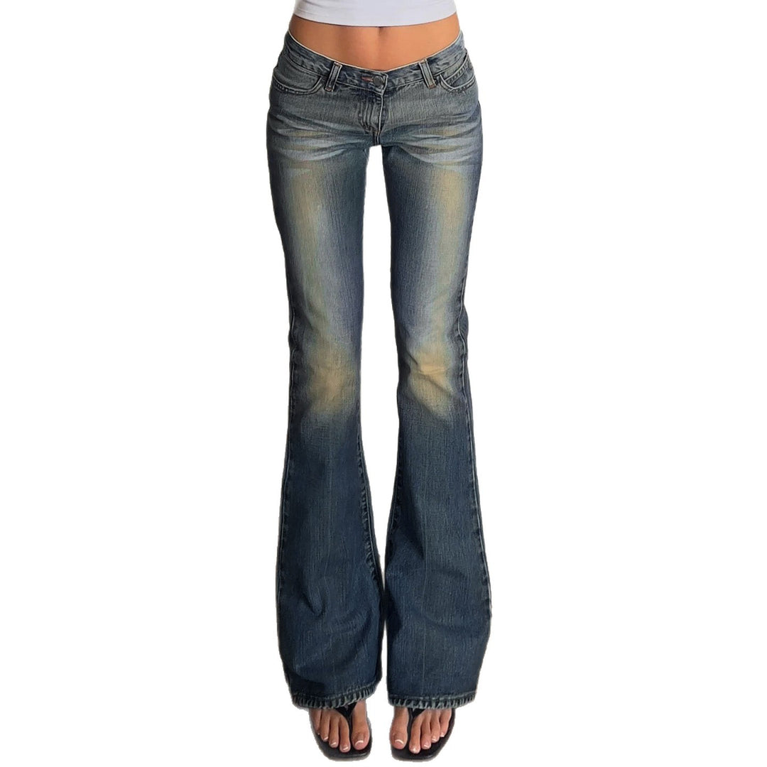Damen Flared Jeans mit hohem Bund und schickem Used-Look Drune