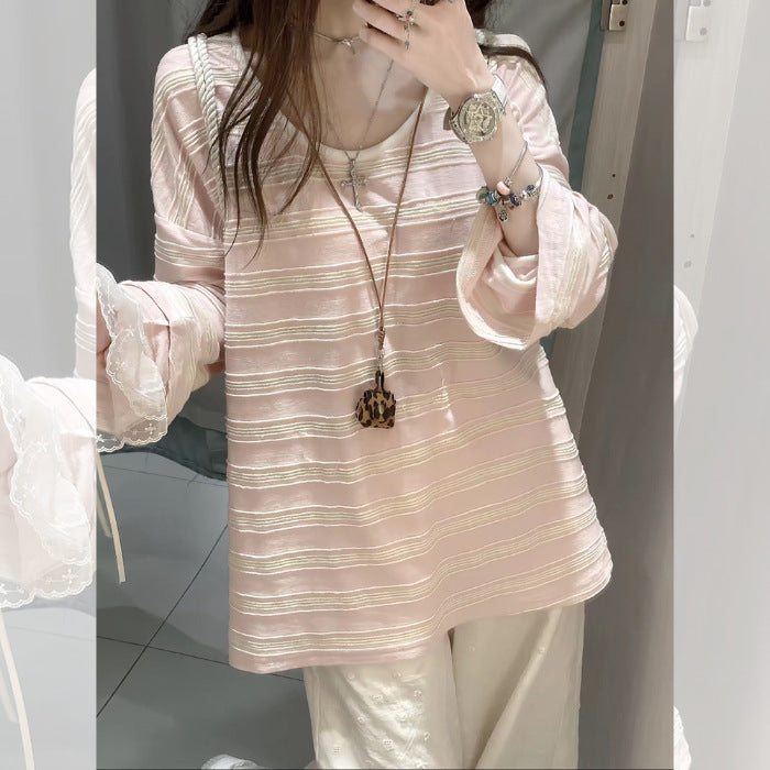 Damen lässiges Langarmshirt mit elegantem Lagenlook Drune