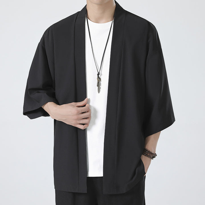 Herren nan kimonoartige Kurzjacke im Oversize-Stil mit offenem Schnitt und weichem Fall Drune