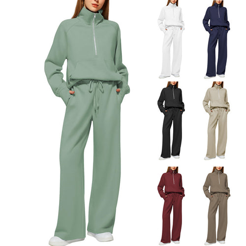 Damen elegantes und lässiges Freizeitset mit hohem Kragen und weit geschnittenen Hosen Drune