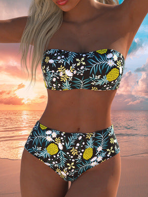 Damen hoch geschnittenes Bikini-Set mit gepolstertem Oberteil und verstellbaren Trägern Drune