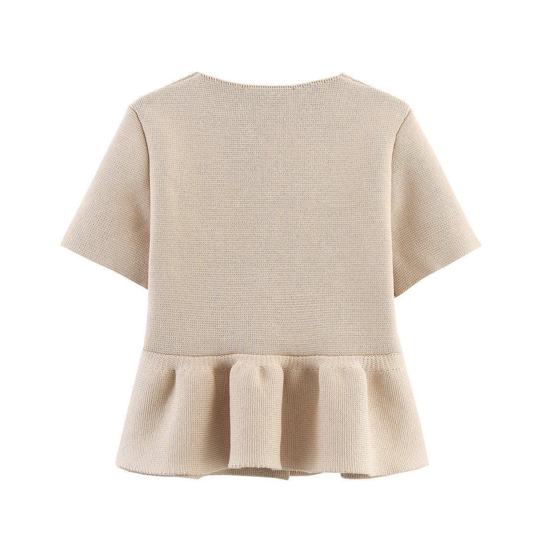 Damen Kurzarm Bluse mit Rüschensaum Drune