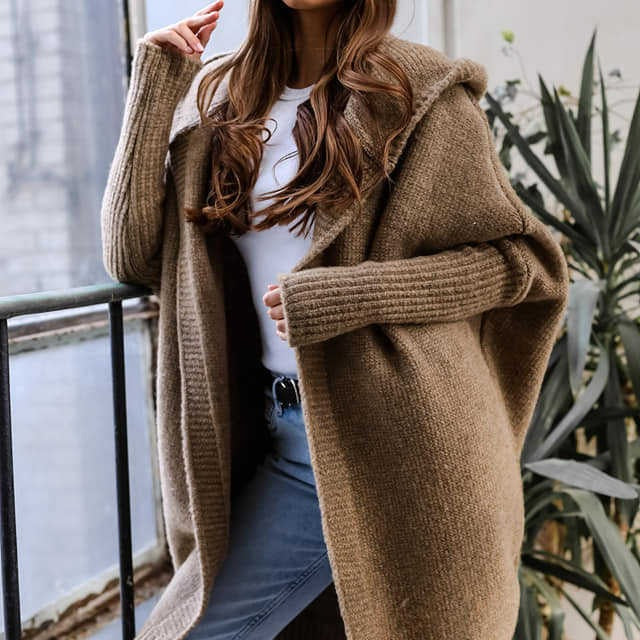 Damen Kuschelige Strickjacke mit Kapuze Drune