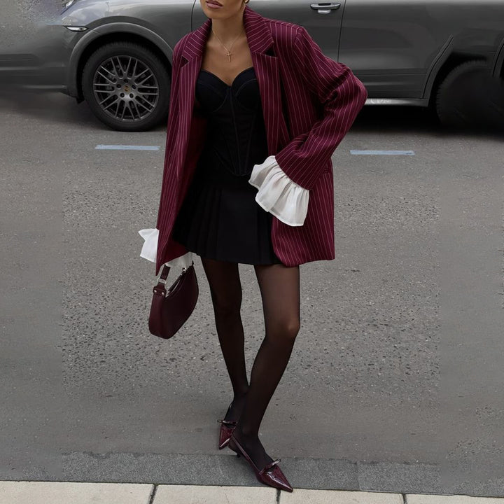 Damen Blazer im eleganten Streifenlook mit voluminösen Ärmeln Drune