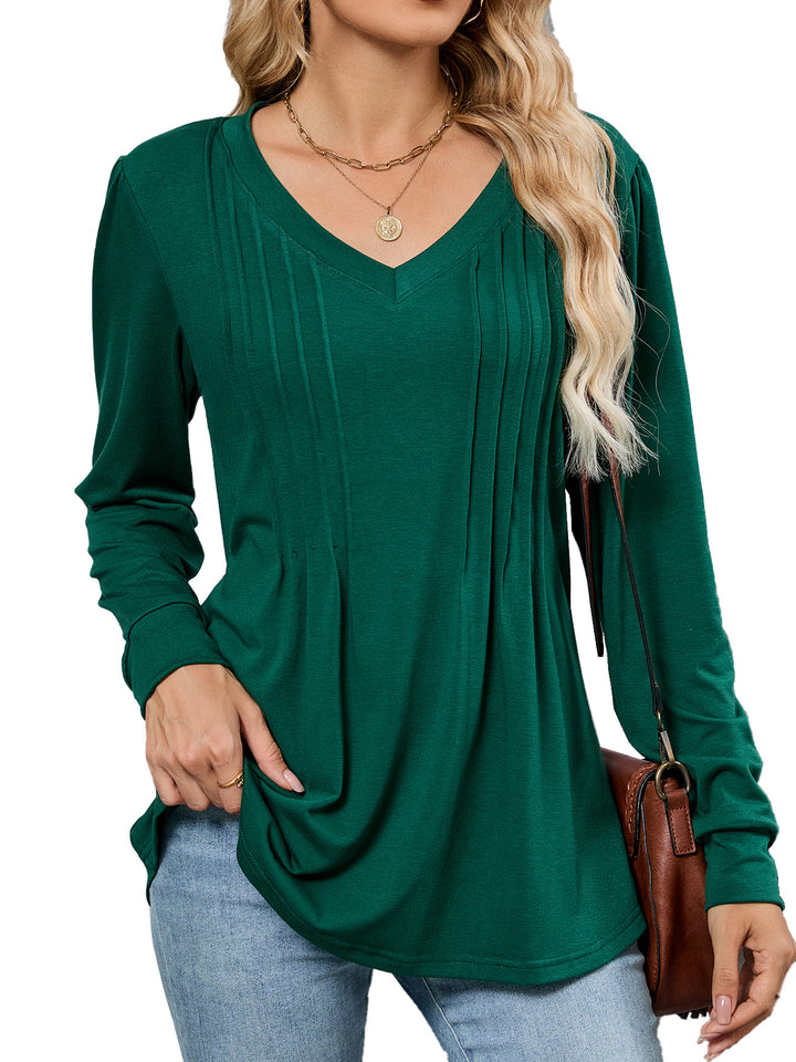 Damen Viskose Blusenshirt mit eleganten Falten und V-Ausschnitt Drune