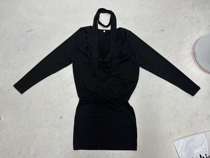 Damen nan figurbetontes Langarm-Minikleid mit Wickel‑V‑Ausschnitt, angesetzter Schluppe und taillierter Raffung Drune