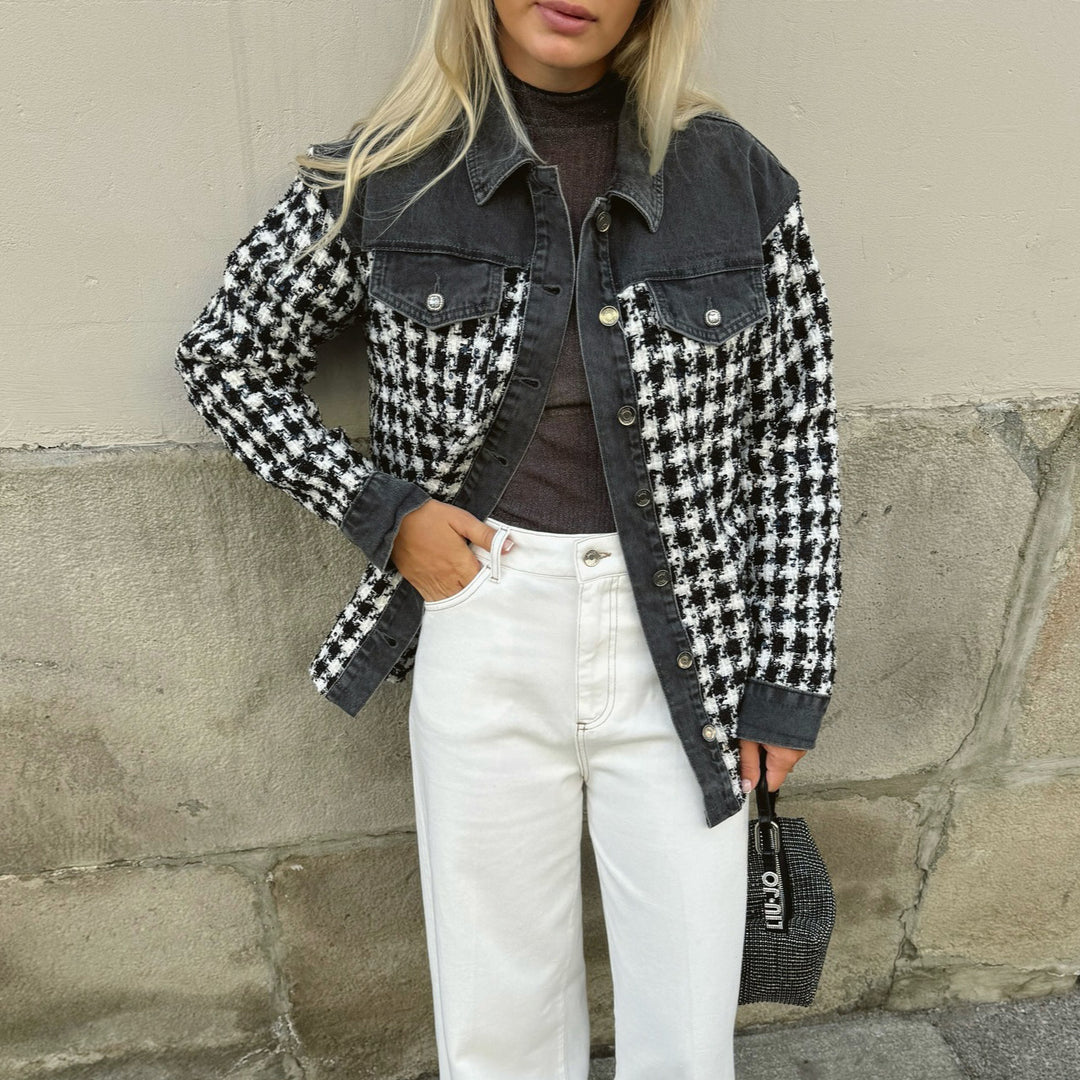 Damen elegante Karo-Jacke mit weitem Schnitt und hochwertigen Details Drune