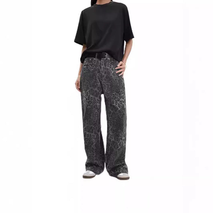 Damen Weit geschnittene Leoprint-Hose mit flexiblem Bund und modischem Design Drune