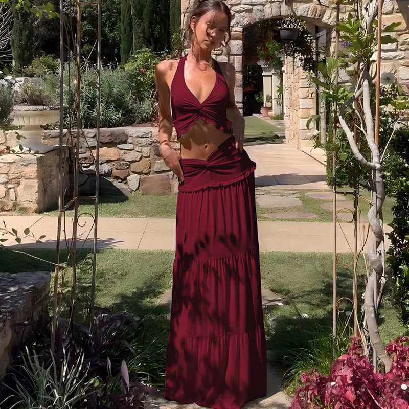 Damen Zweiteiliges Sommerkleid mit raffiniertem Oberteil und fließendem Rock Drune