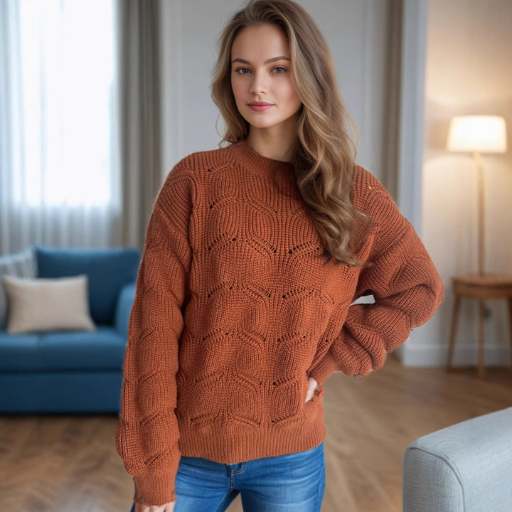 Damen Grobstrickpullover mit romantischem Zopfmuster und weit geschnittenen Ärmeln Drune