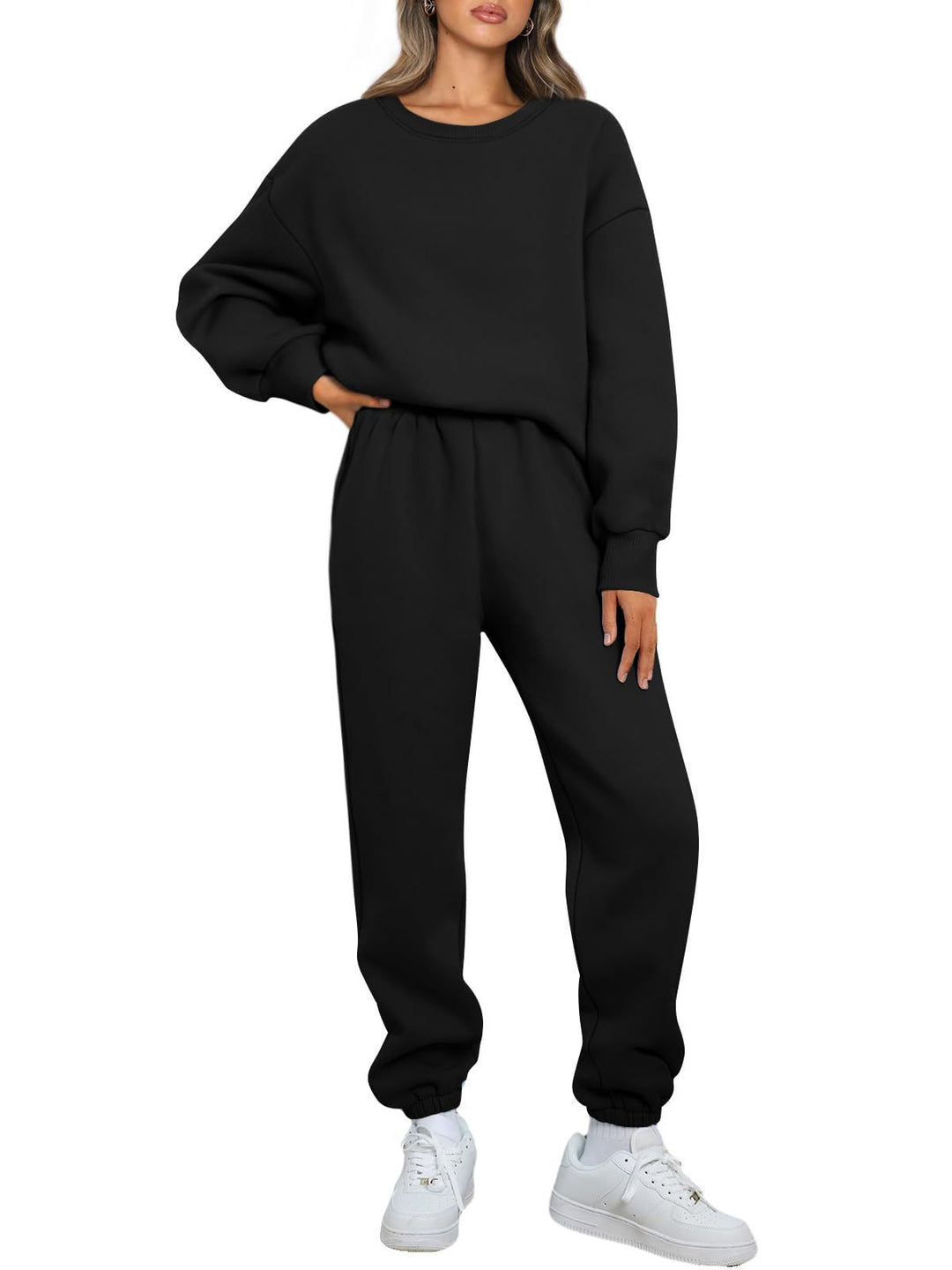 Damen nan zweiteiliges Comfort-Loungewear-Set mit oversized Rundhals, hochgeschnittener Jogginghose und elastischem Knöchelbund Drune
