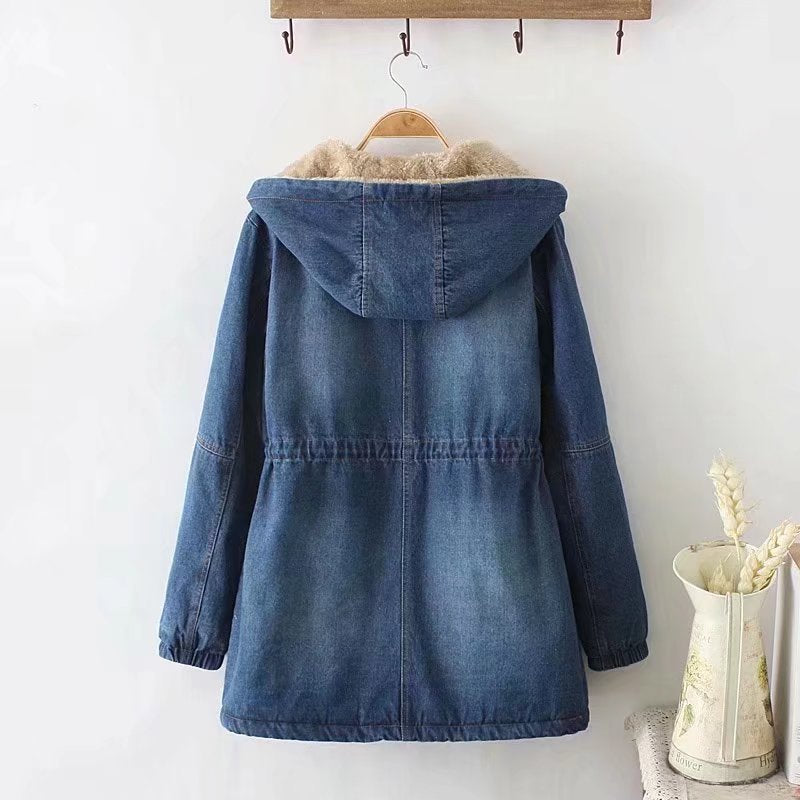 Damen Urbanes Denim Parka mit warmem Innenfutter und Kapuze Drune