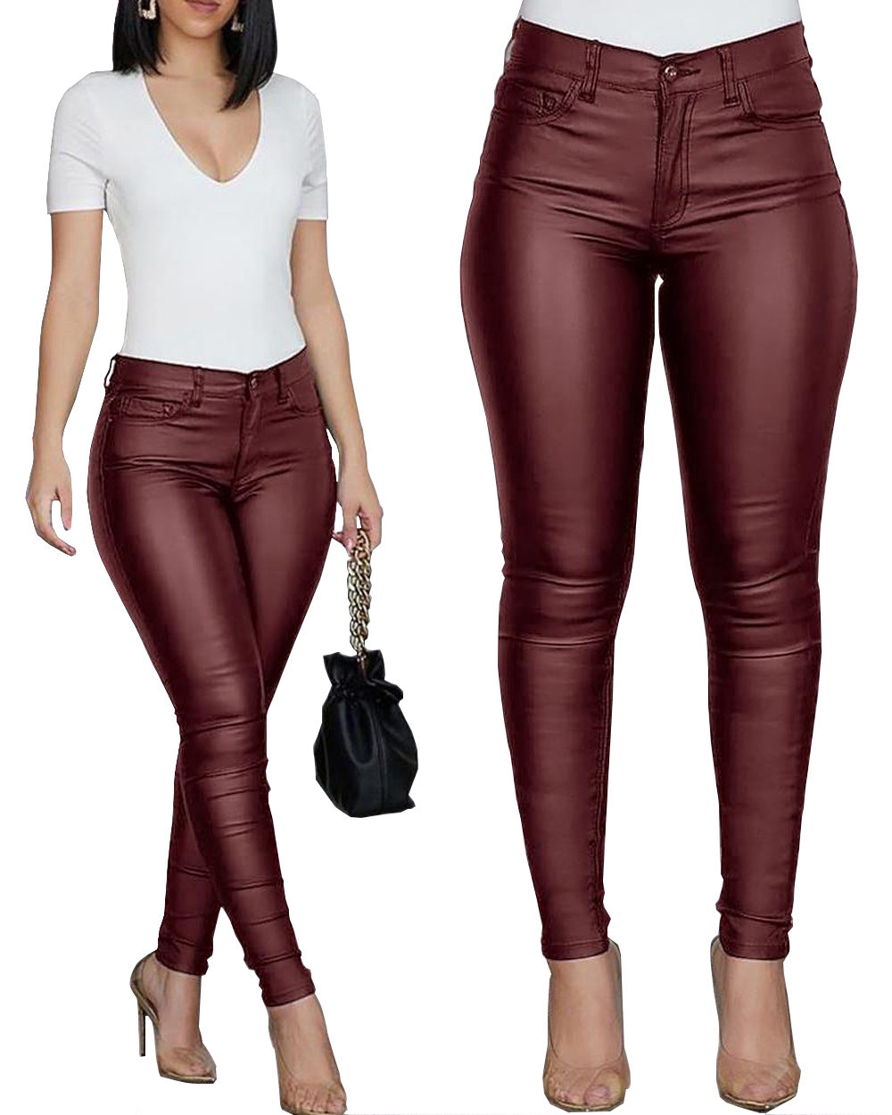 Damen figurbetonte High-Waist Hose Drune