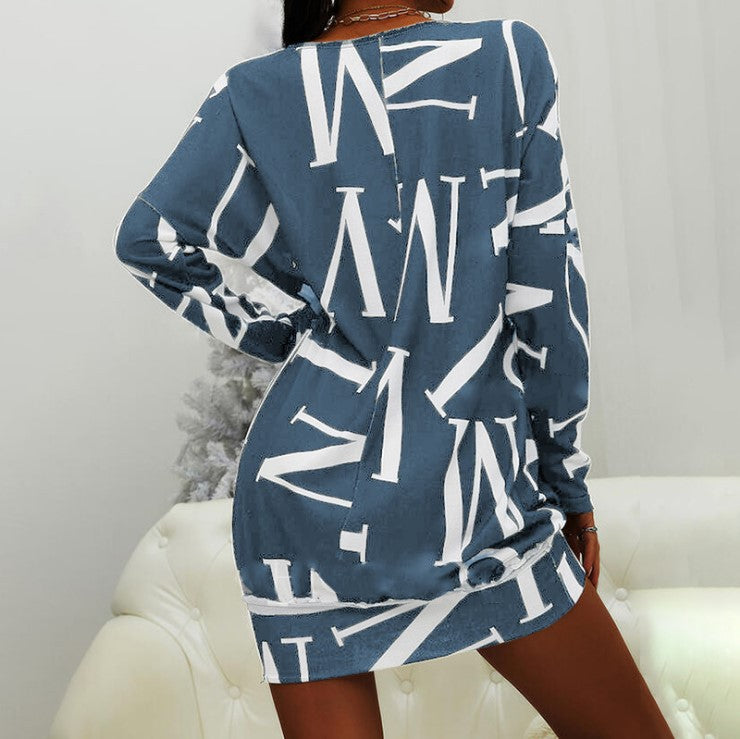 Damen Casual Minikleid mit grafischem Print und langen Ärmeln Drune
