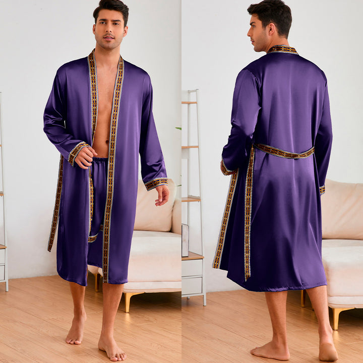 Herren Satin Morgenmantel mit stilvollem Schalkragen und seitlichen Taschen Drune