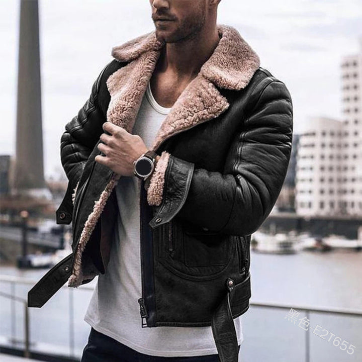 Herren Lammfelljacke mit robustem Reisverschluss und Fleece-Futter Drune
