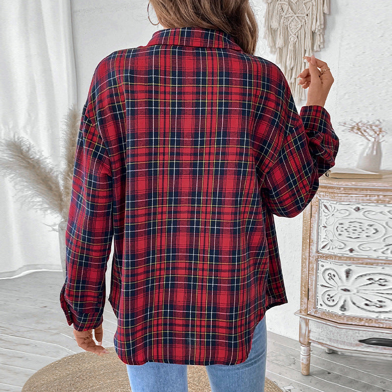 Damen Karobluse mit lässigem Schnitt Drune