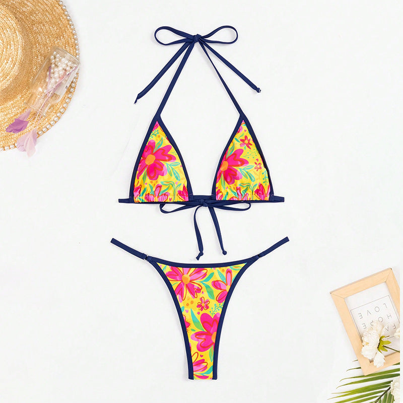 Damen Triangel-Bikini-Set mit floralem Muster und farbenfrohen Akzenten Drune