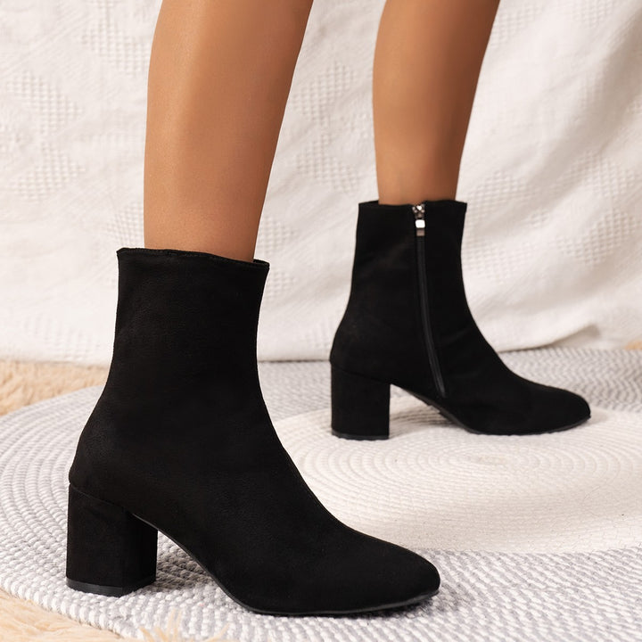 Damen nan Stretch-Stiefelette mit enganliegendem Sockenschaft und mittelhohem Blockabsatz Drune