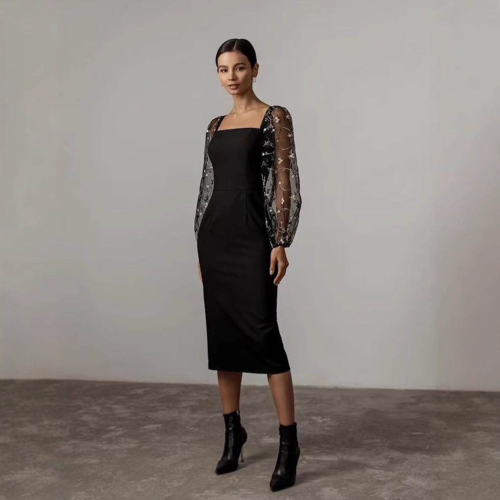Damen Kleid mit romantischen transparenten Puffärmeln Drune