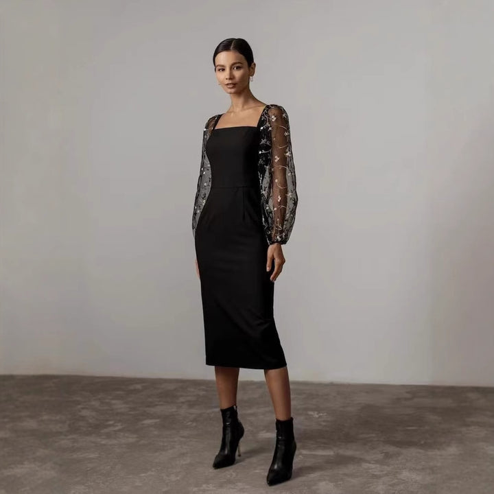 Damen Kleid mit romantischen transparenten Puffärmeln Drune
