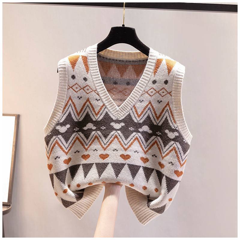 Damen Strickweste mit V-Ausschnitt und geometrischem Muster Drune