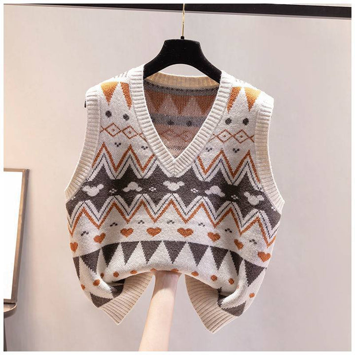 Damen Strickweste mit V-Ausschnitt und geometrischem Muster Drune