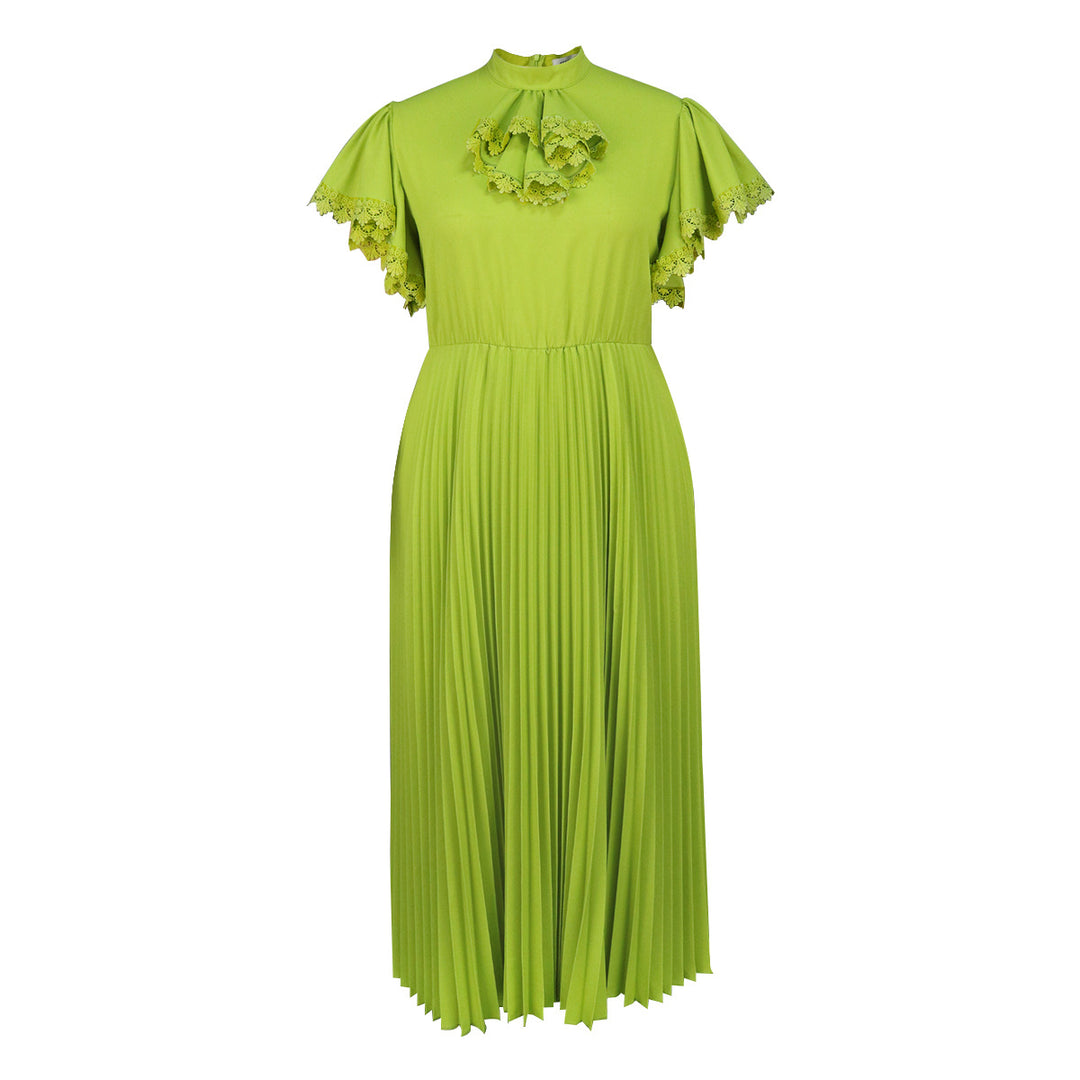 Damen Elegantes Maxi-Kleid mit Plisseefalten und Rüschendetails Drune