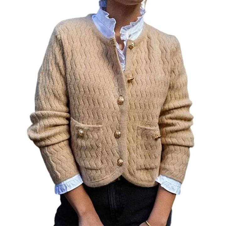 Damen Strickjacke mit strukturiertem Karomuster und dekorativen Knöpfen Drune