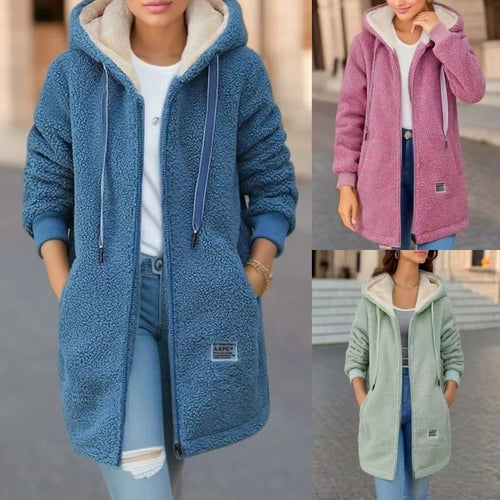 Damen Kapuzen-Sherpa-Jacke mit gestickten Details Drune