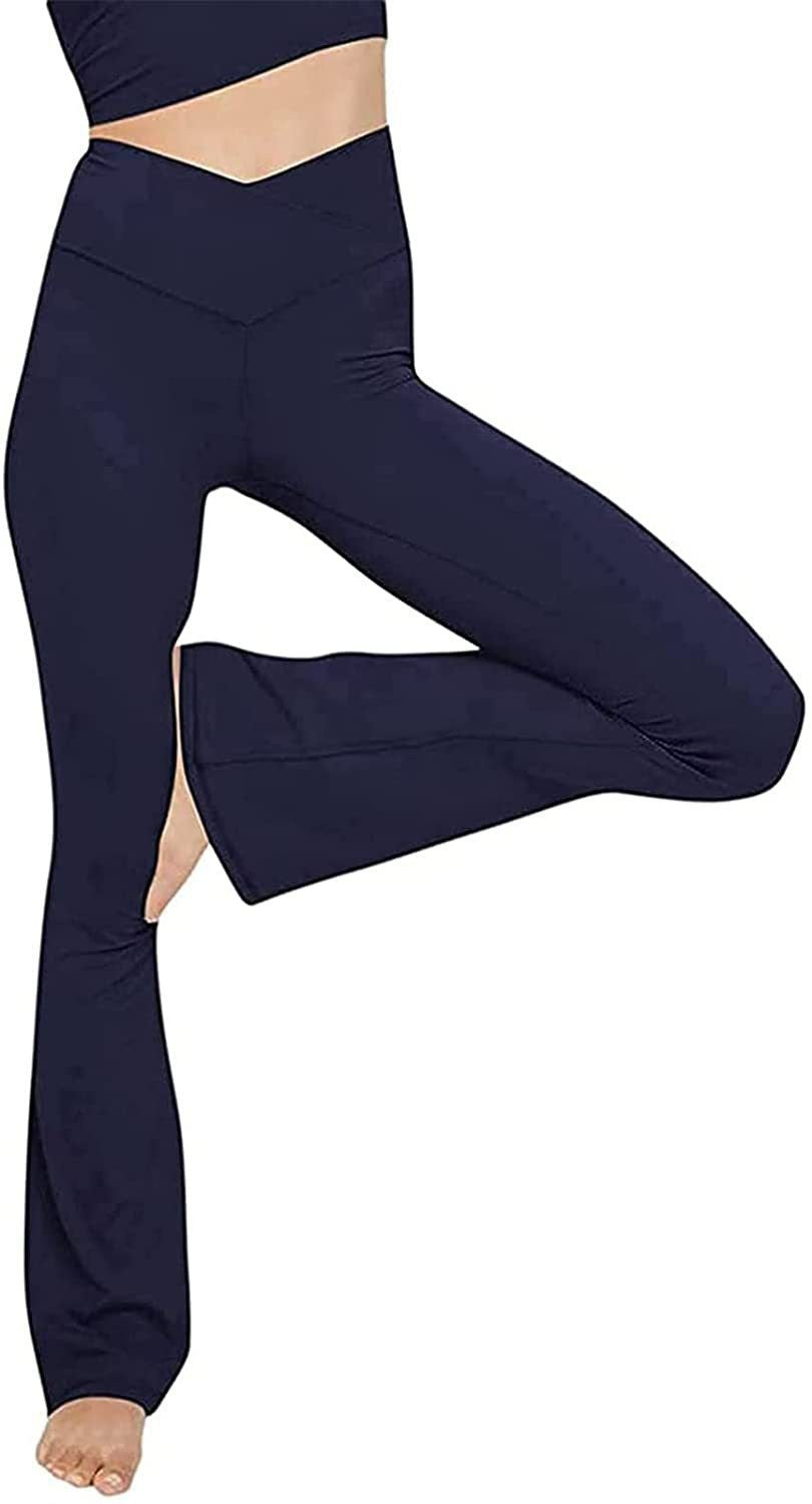 Damen nan taillenhohe Yogahose mit überkreuztem Bund und ausgestelltem Saum mit Schlitz Drune