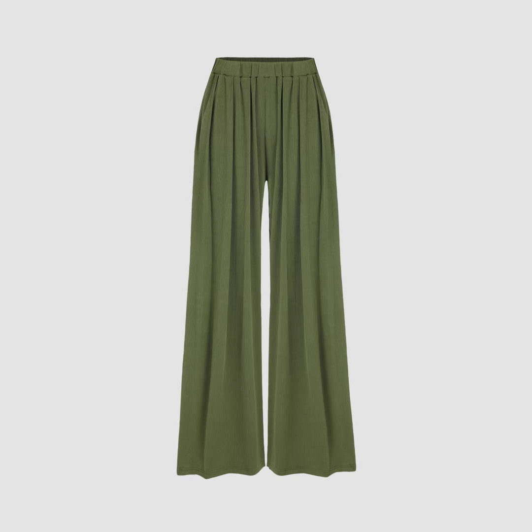 Damen weite Palazzo-Hose mit eleganten Falten und elastischem Bund Drune