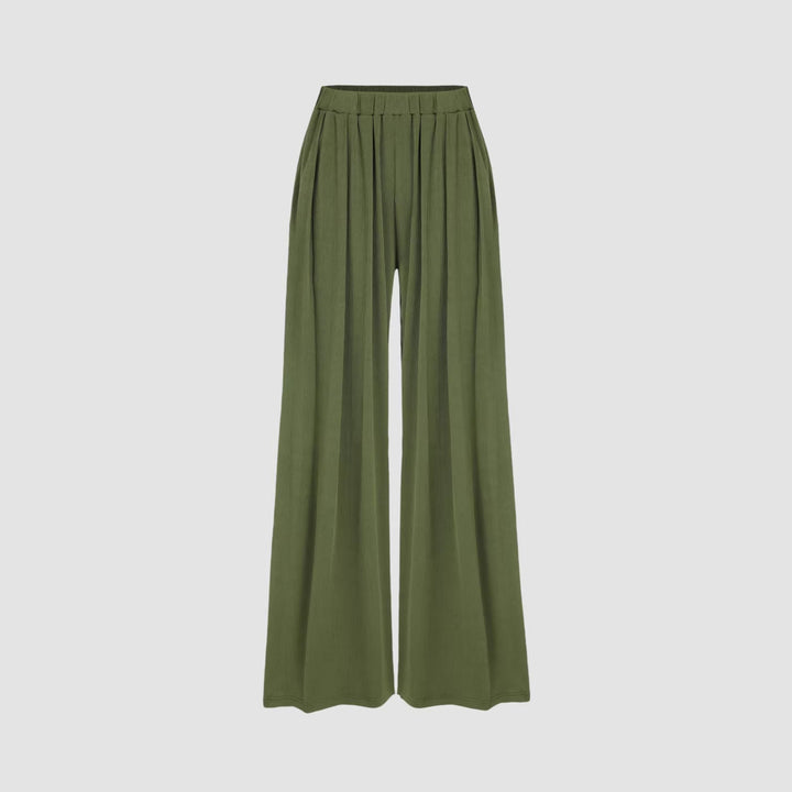 Damen weite Palazzo-Hose mit eleganten Falten und elastischem Bund Drune