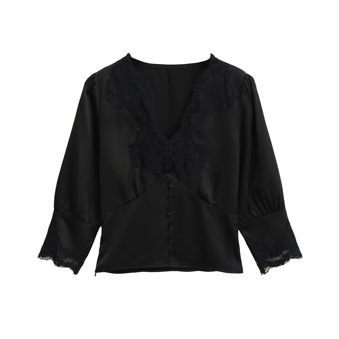 Damen elegante Bluse mit Spitzenakzenten Drune