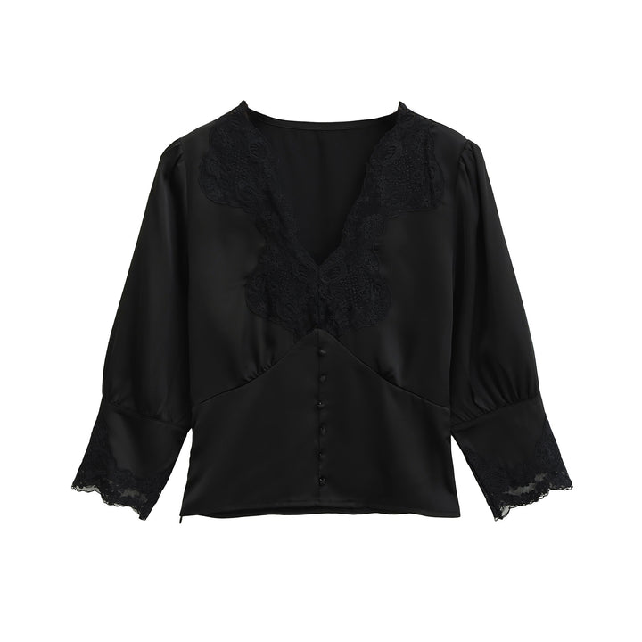 Damen elegante Bluse mit Spitzenakzenten Drune