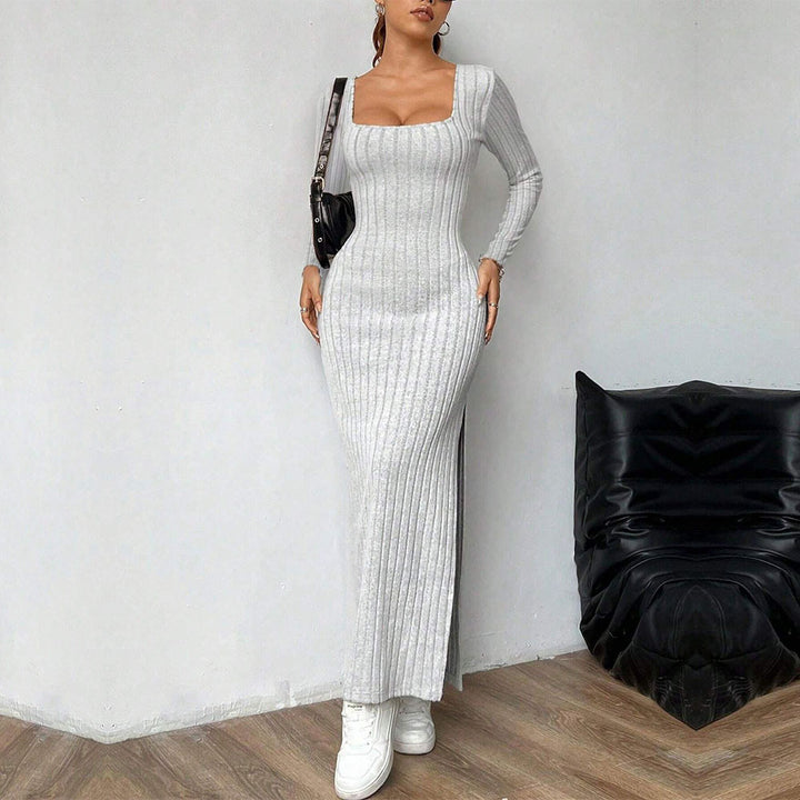 Damen Maxi-Kleid mit elegantem Rippenstrick und schickem Schlitz Drune