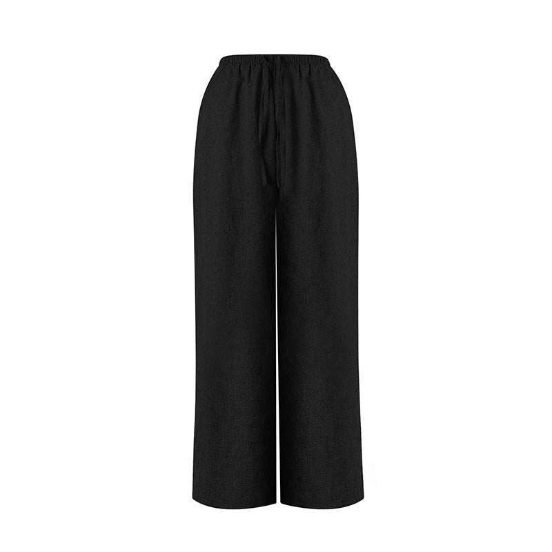 Damen Weite Leinenhose mit elastischem Bund und dekorativen Kordeldetails Drune