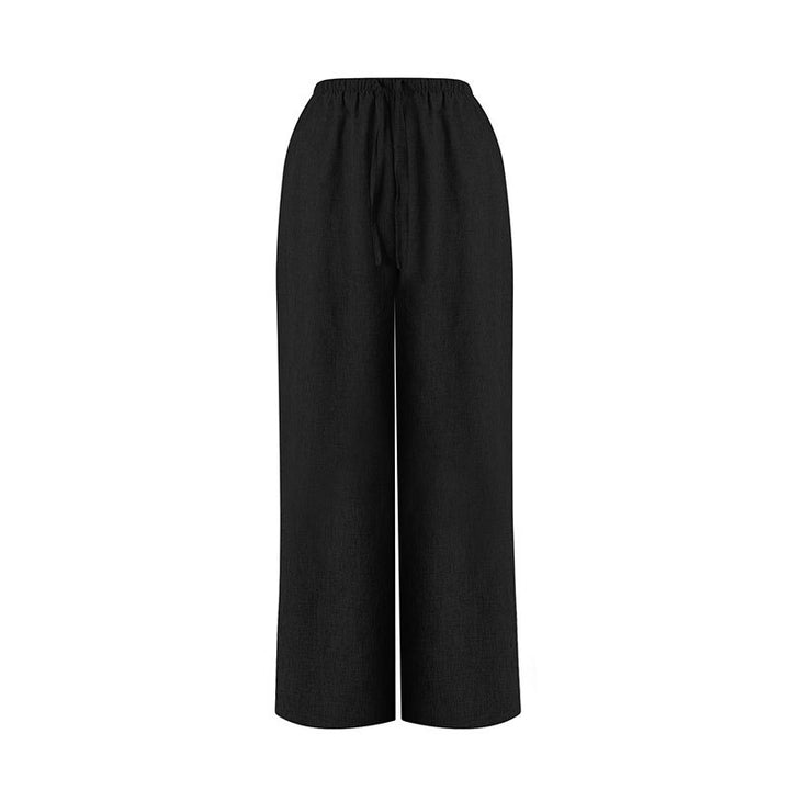 Damen Weite Leinenhose mit elastischem Bund und dekorativen Kordeldetails Drune